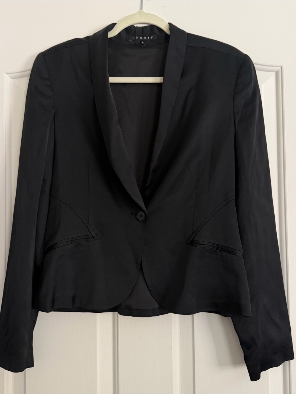 Theory Black One Button Blazer Sz 8